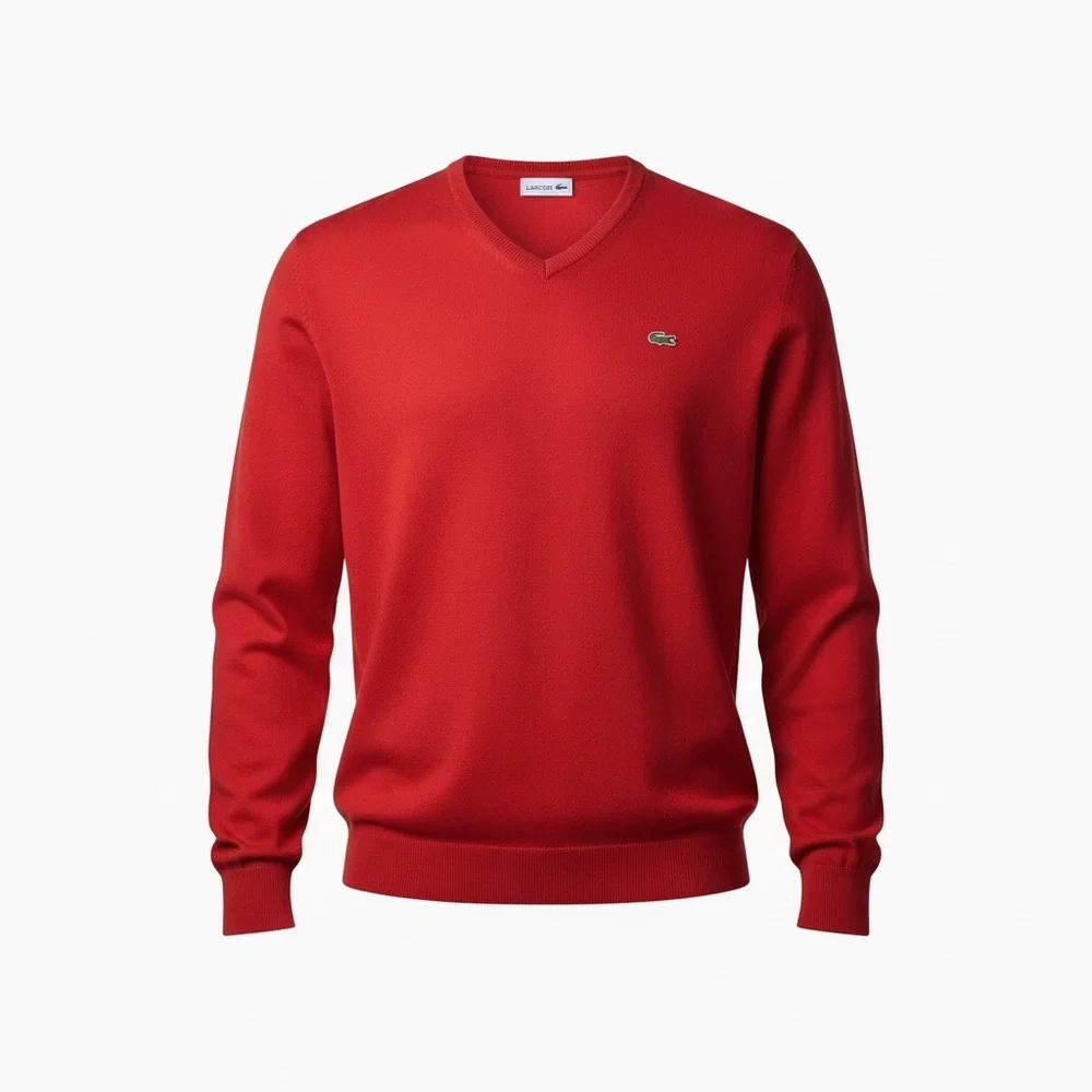 Lacoste Logo V-Neck Red Sweater Mens 4XL - Picture 1 of 6